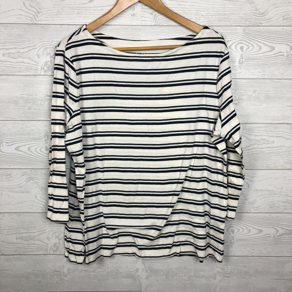Chico's Women's Size 3/XL Striped 3/4 Sleeve Tee Shirt Boat Neck 100% Cotton